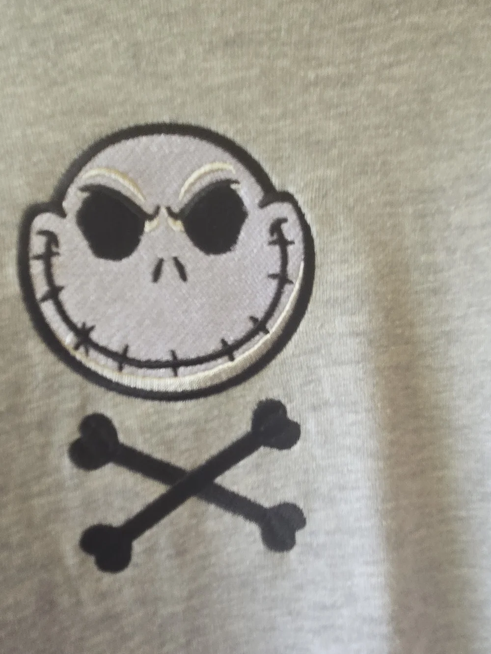 Disney Light Gray Crewneck Hoodie with Skull & Crossbones Patch